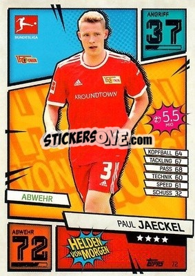 Sticker Paul Jaeckel - German Fussball Bundesliga 2021-2022. Match Attax - Topps