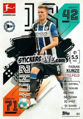 Sticker Fabian Kunze - German Fussball Bundesliga 2021-2022. Match Attax - Topps