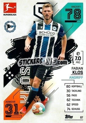Cromo Fabian Klos - German Fussball Bundesliga 2021-2022. Match Attax - Topps