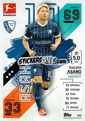 Sticker Takuma Asano - German Fussball Bundesliga 2021-2022. Match Attax - Topps