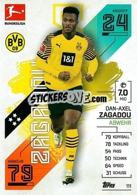 Sticker Dan-Axel Zagadou - German Fussball Bundesliga 2021-2022. Match Attax - Topps