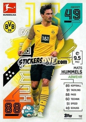 Sticker Mats Hummels - German Fussball Bundesliga 2021-2022. Match Attax - Topps