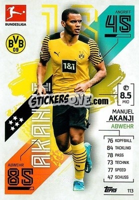 Sticker Manuel Akanji - German Fussball Bundesliga 2021-2022. Match Attax - Topps