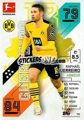 Figurina Raphael Guerreiro - German Fussball Bundesliga 2021-2022. Match Attax - Topps