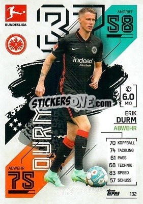 Sticker Erik Durm - German Fussball Bundesliga 2021-2022. Match Attax - Topps