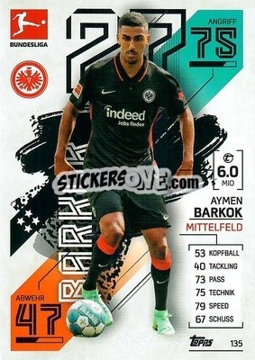 Cromo Aymen Barkok - German Fussball Bundesliga 2021-2022. Match Attax - Topps