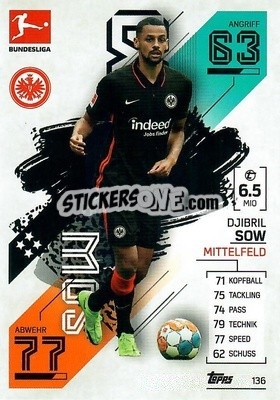 Sticker Djibril Sow - German Fussball Bundesliga 2021-2022. Match Attax - Topps