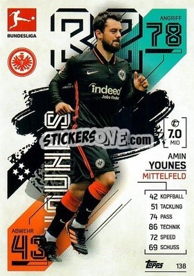 Sticker Amin Younes - German Fussball Bundesliga 2021-2022. Match Attax - Topps