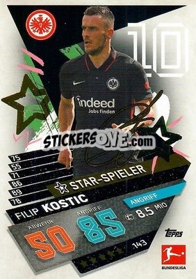 Sticker Filip Kostic - German Fussball Bundesliga 2021-2022. Match Attax - Topps