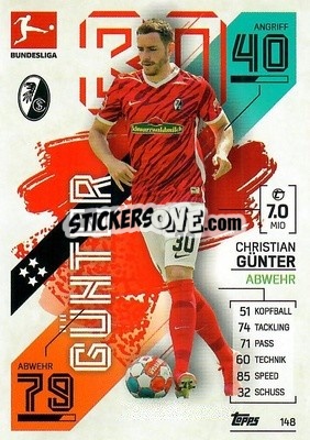 Sticker Christian G黱ter - German Fussball Bundesliga 2021-2022. Match Attax - Topps