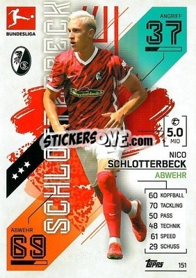 Sticker Nico Schlotterbeck - German Fussball Bundesliga 2021-2022. Match Attax - Topps