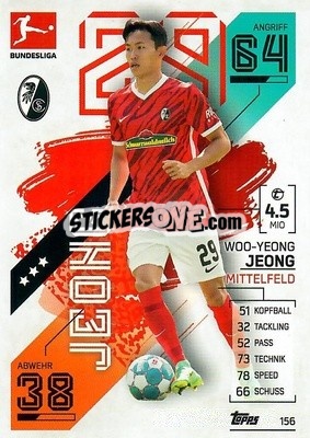 Sticker Woo-yeong Jeong - German Fussball Bundesliga 2021-2022. Match Attax - Topps