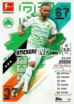 Sticker Julian Green - German Fussball Bundesliga 2021-2022. Match Attax - Topps