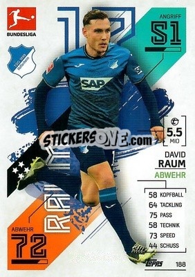 Sticker David Raum - German Fussball Bundesliga 2021-2022. Match Attax - Topps