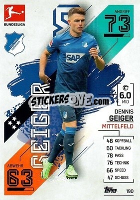 Sticker Dennis Geiger - German Fussball Bundesliga 2021-2022. Match Attax - Topps
