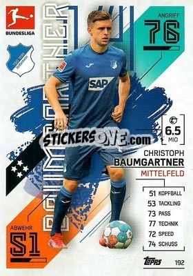 Sticker Christoph Baumgartner - German Fussball Bundesliga 2021-2022. Match Attax - Topps