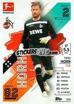 Sticker Timo Horn - German Fussball Bundesliga 2021-2022. Match Attax - Topps