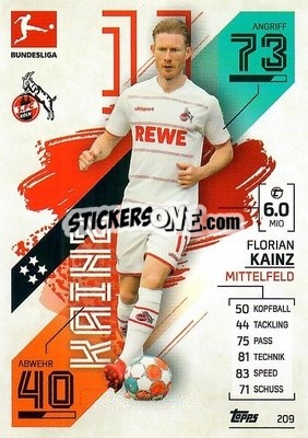 Cromo Florian Kainz - German Fussball Bundesliga 2021-2022. Match Attax - Topps