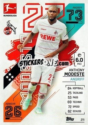 Figurina Anthony Modeste - German Fussball Bundesliga 2021-2022. Match Attax - Topps