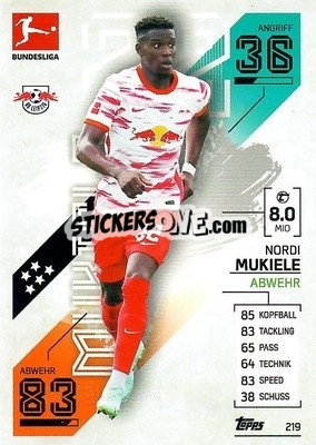 Sticker Nordi Mukiele - German Fussball Bundesliga 2021-2022. Match Attax - Topps