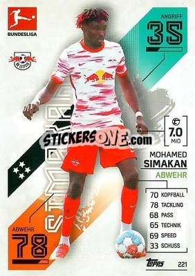 Sticker Mohamed Simakan - German Fussball Bundesliga 2021-2022. Match Attax - Topps
