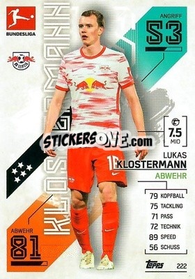 Sticker Lukas Klostermann - German Fussball Bundesliga 2021-2022. Match Attax - Topps