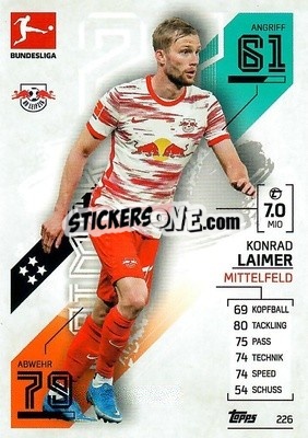 Sticker Konrad Laimer - German Fussball Bundesliga 2021-2022. Match Attax - Topps
