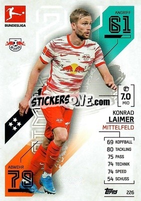 Cromo Konrad Laimer - German Fussball Bundesliga 2021-2022. Match Attax - Topps