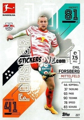 Cromo Emil Forsberg - German Fussball Bundesliga 2021-2022. Match Attax - Topps