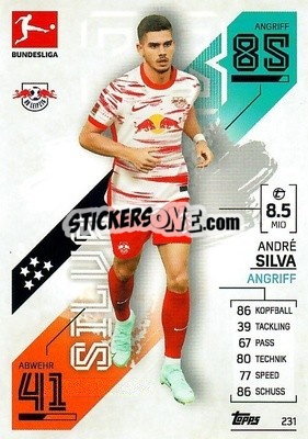 Sticker Andrè Silva - German Fussball Bundesliga 2021-2022. Match Attax - Topps