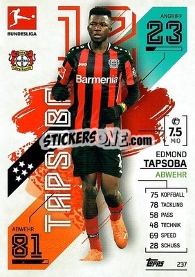 Sticker Edmond Tapsoba - German Fussball Bundesliga 2021-2022. Match Attax - Topps