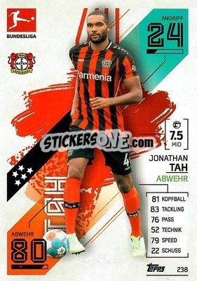 Sticker Jonathan Tah - German Fussball Bundesliga 2021-2022. Match Attax - Topps