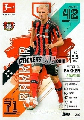 Sticker Mitchel Bakker - German Fussball Bundesliga 2021-2022. Match Attax - Topps