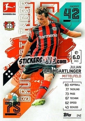 Sticker Julian Baumgartlinger - German Fussball Bundesliga 2021-2022. Match Attax - Topps
