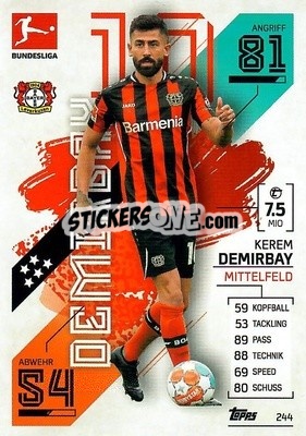Sticker Kerem Demirbay - German Fussball Bundesliga 2021-2022. Match Attax - Topps