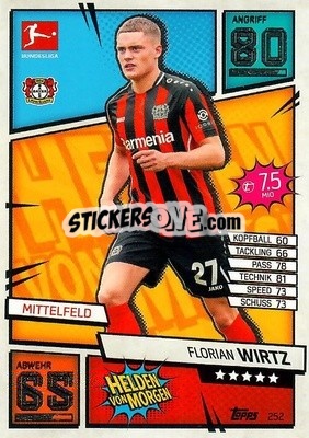 Sticker Florian Wirtz - German Fussball Bundesliga 2021-2022. Match Attax - Topps