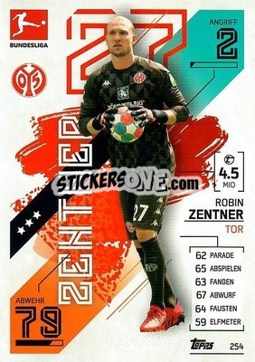 Cromo Robin Zentner - German Fussball Bundesliga 2021-2022. Match Attax - Topps