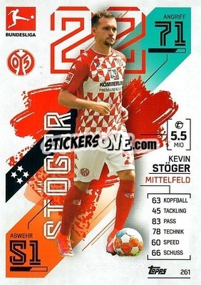 Sticker Kevin St鰃er - German Fussball Bundesliga 2021-2022. Match Attax - Topps