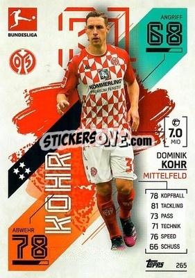 Sticker Dominik Kohr - German Fussball Bundesliga 2021-2022. Match Attax - Topps