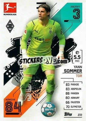 Sticker Yann Sommer - German Fussball Bundesliga 2021-2022. Match Attax - Topps