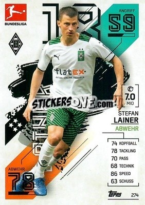 Sticker Stefan Lainer - German Fussball Bundesliga 2021-2022. Match Attax - Topps