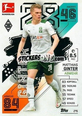 Sticker Matthias Ginter - German Fussball Bundesliga 2021-2022. Match Attax - Topps