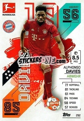 Sticker Alphonso Davies - German Fussball Bundesliga 2021-2022. Match Attax - Topps