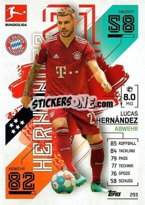 Sticker Lucas Hern醤dez - German Fussball Bundesliga 2021-2022. Match Attax - Topps