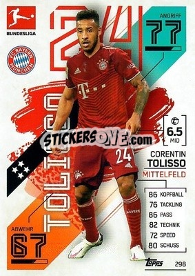 Sticker Corentin Tolisso - German Fussball Bundesliga 2021-2022. Match Attax - Topps