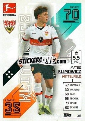 Sticker Mateo Klimowicz - German Fussball Bundesliga 2021-2022. Match Attax - Topps