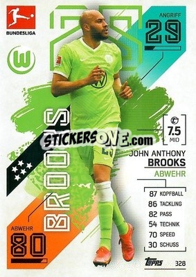 Sticker John Anthony Brooks - German Fussball Bundesliga 2021-2022. Match Attax - Topps