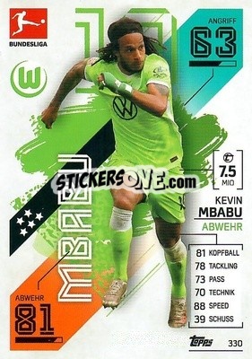 Sticker Kevin Mbabu - German Fussball Bundesliga 2021-2022. Match Attax - Topps
