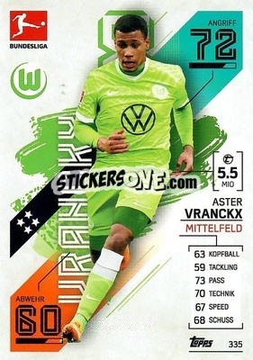Sticker Aster Vranckx - German Fussball Bundesliga 2021-2022. Match Attax - Topps