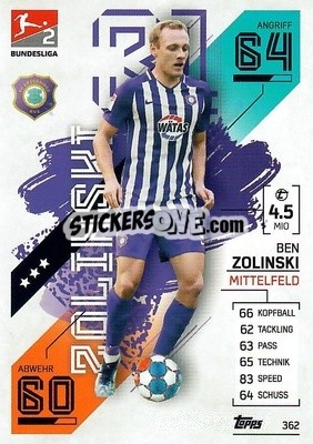 Sticker Ben Zolinski - German Fussball Bundesliga 2021-2022. Match Attax - Topps